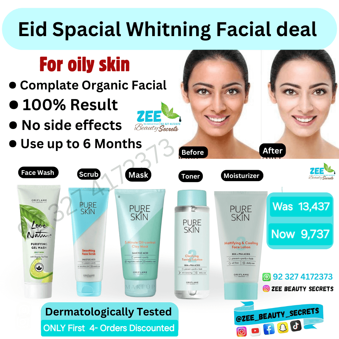 Organic Pure Skin 5-Step Facial Set For OILY Skin types Dermatologically tested