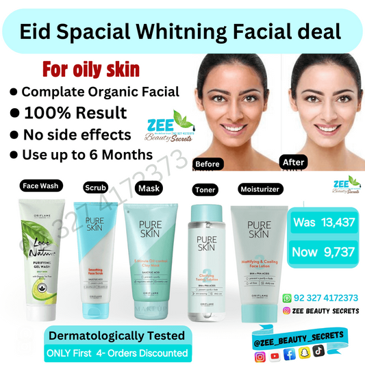 Organic Pure Skin 5-Step Facial Set For OILY Skin types Dermatologically tested