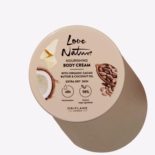 Love Nature Nourishing Body Cream with Organic Coconut Oil & Cacao Butter all Skin Types